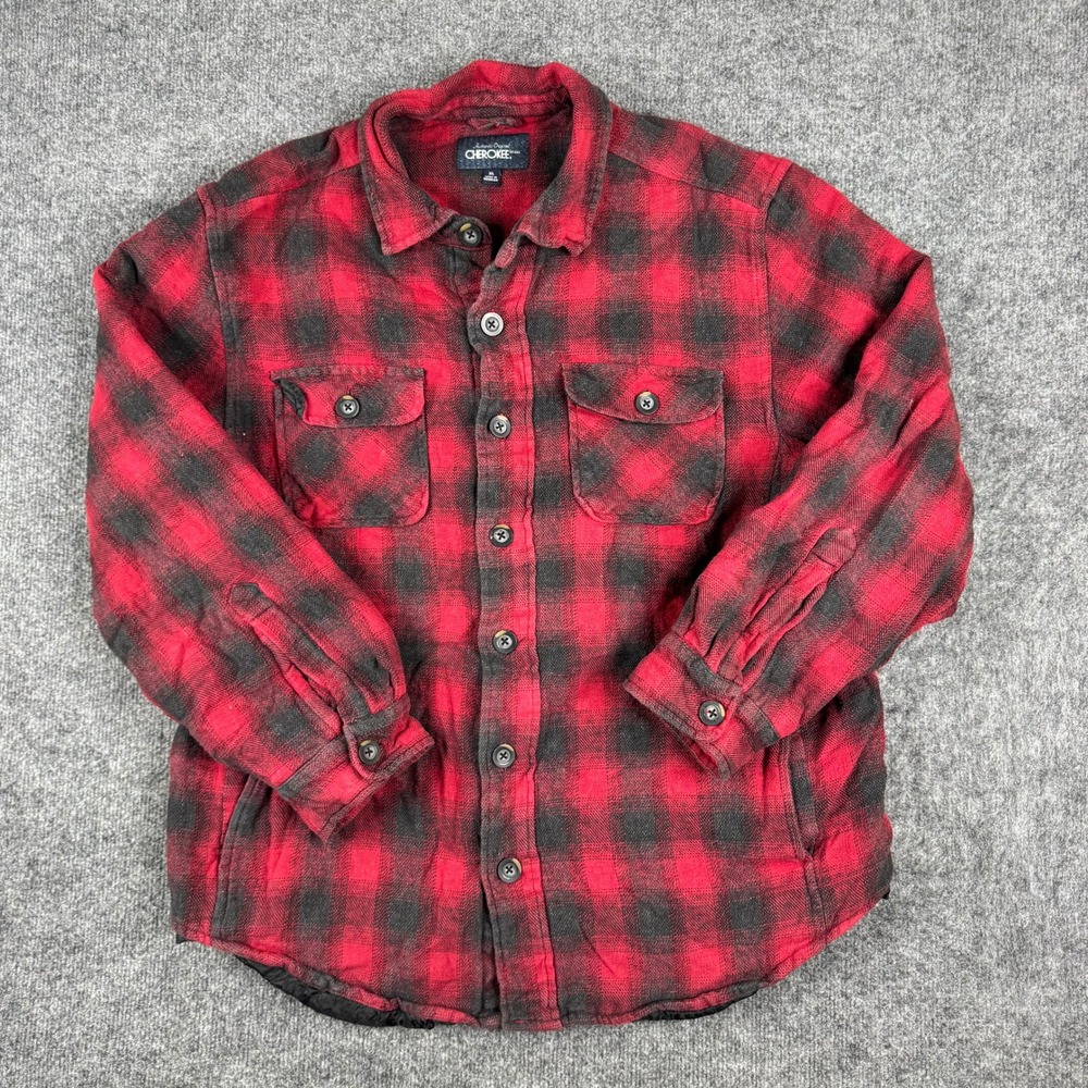 Cherokee Flannel Jacket Mens Size XL Red Black Buffalo Plaid Quilted Lined Coat
